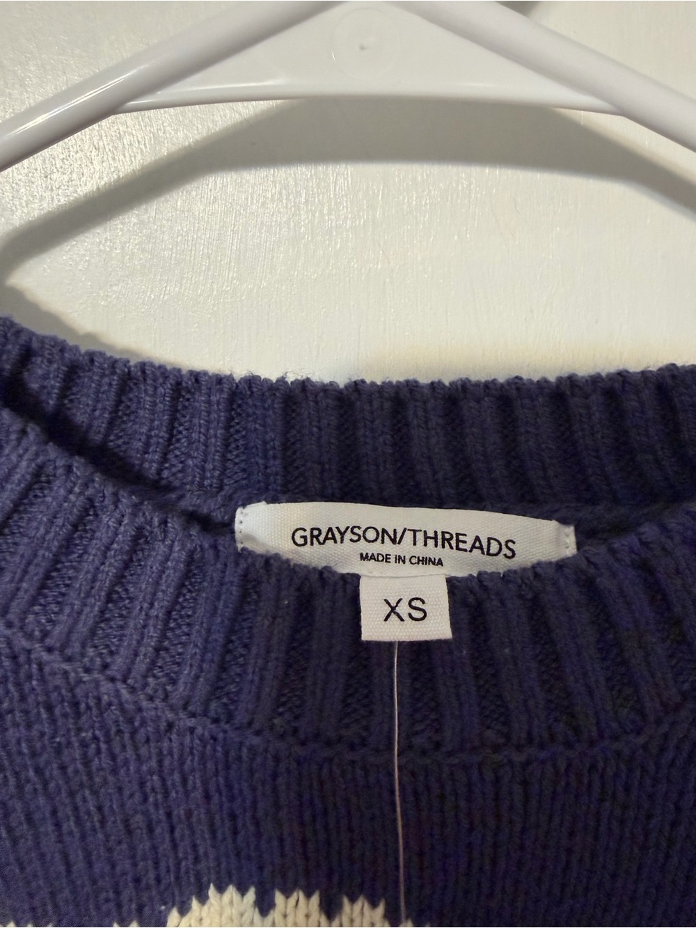 Grayson Threads Navy Knit Teddy Bear Sweater with Red, White, Blue Accents - Picture 4 of 4